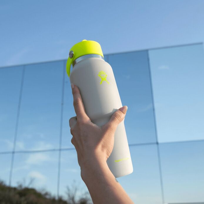 32 oz Wide Mouth Travel Bottle with Flex Straw Cap Neon Yellow