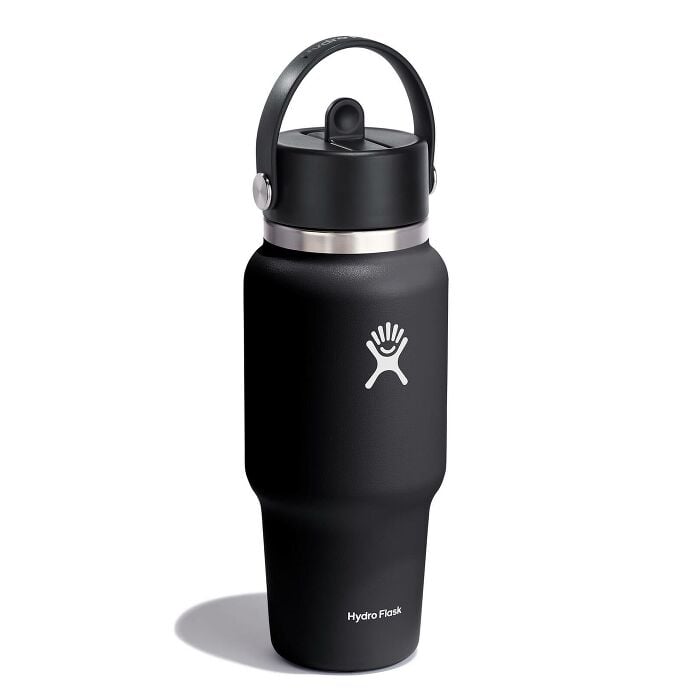 24 oz Wide Mouth Travel Bottle with Flex Straw Cap Black