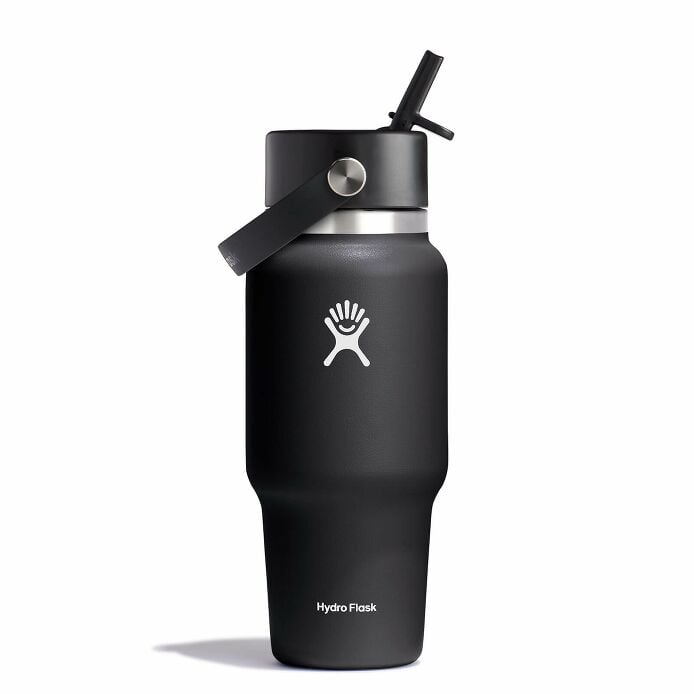 24 oz Wide Mouth Travel Bottle with Flex Straw Cap Black