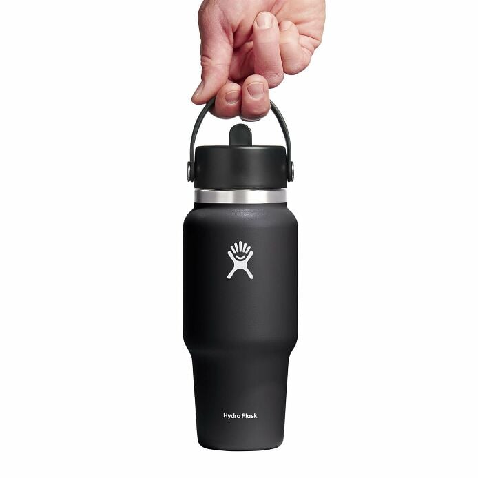 24 oz Wide Mouth Travel Bottle with Flex Straw Cap Black