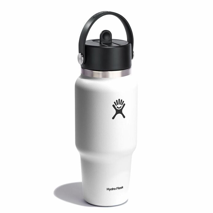 24 oz Wide Mouth Travel Bottle with Flex Straw Cap White