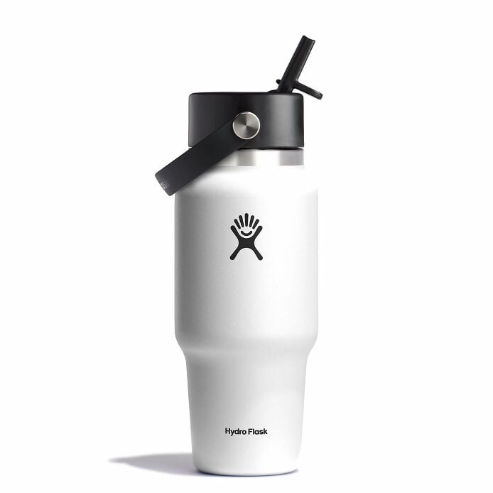 24 oz Wide Mouth Travel Bottle with Flex Straw Cap White