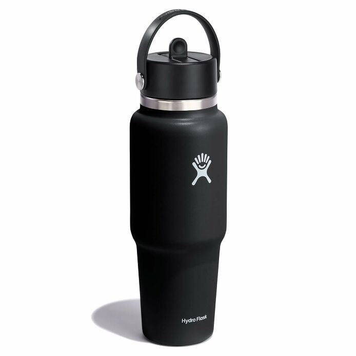 32 oz Wide Mouth Travel Bottle with Flex Straw Cap Black