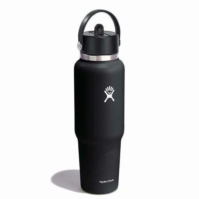 40 oz Wide Mouth Travel Bottle with Flex Straw Cap Black