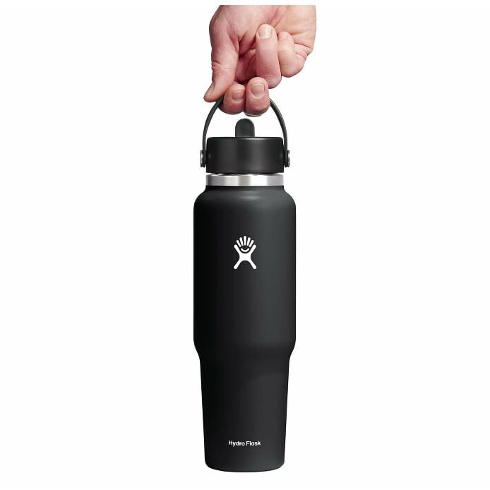 40 oz Wide Mouth Travel Bottle with Flex Straw Cap Black