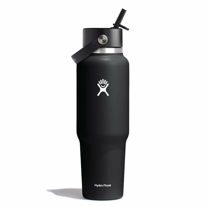 40 oz Wide Mouth Travel Bottle with Flex Straw Cap Black